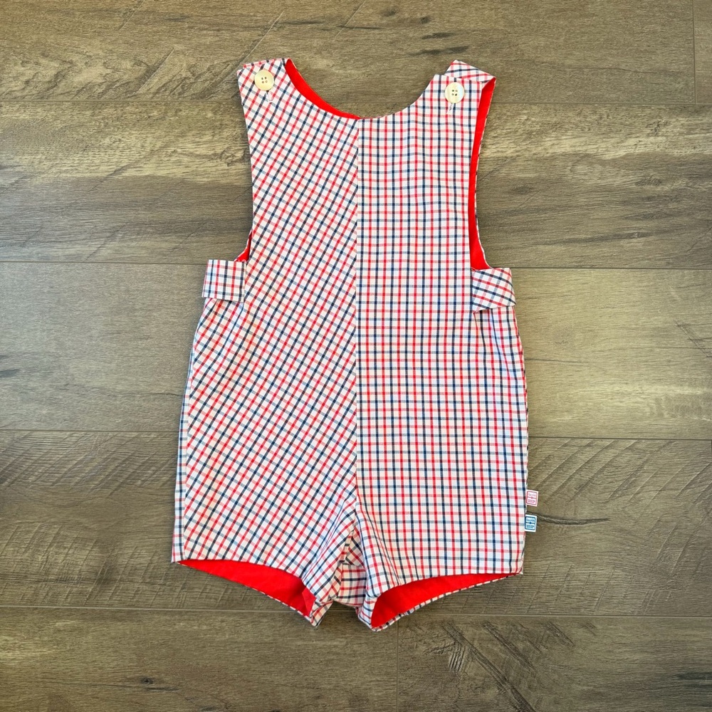 4T Vintage Chocolate Soup Red and Blue Checkered Romper